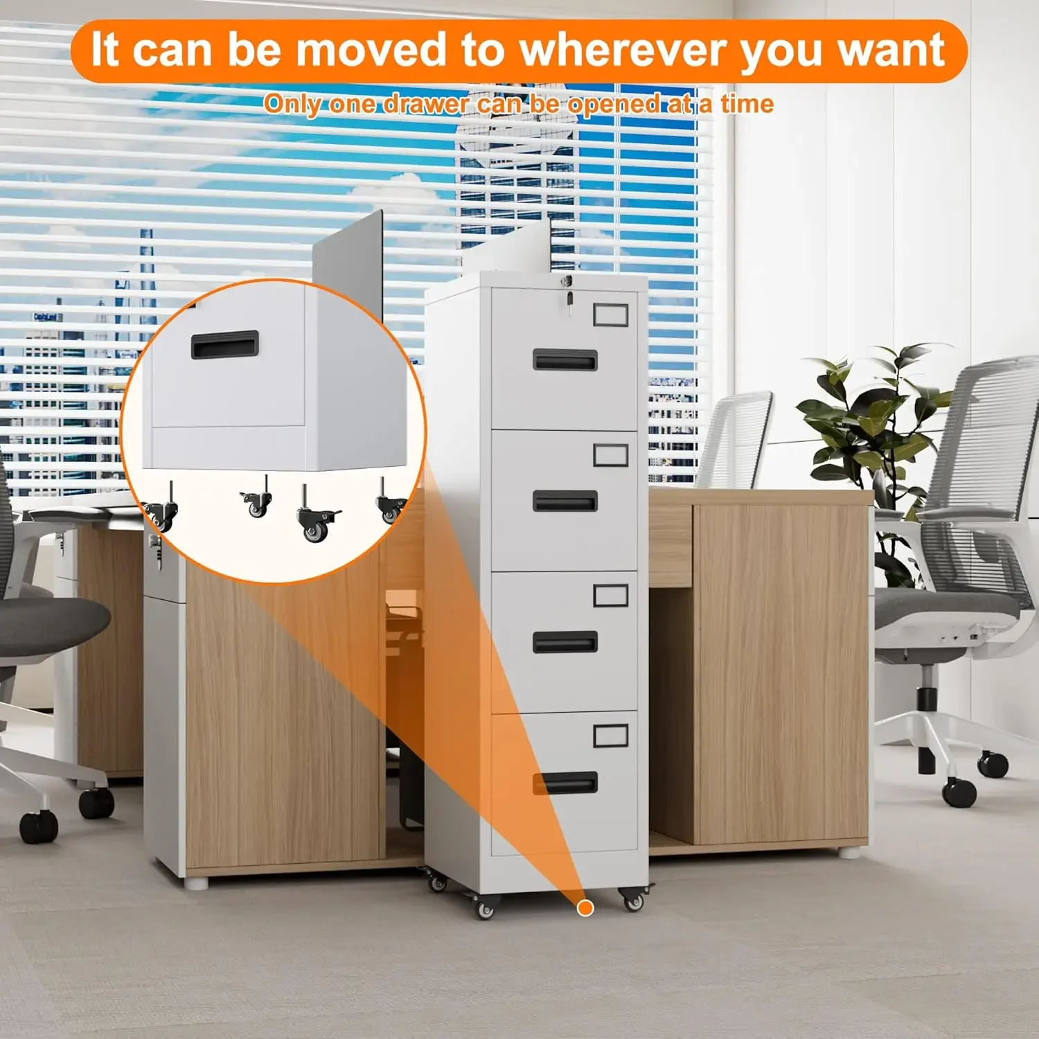 Office Furniture Names - 4 Drawer File Cabinet on Wheels,